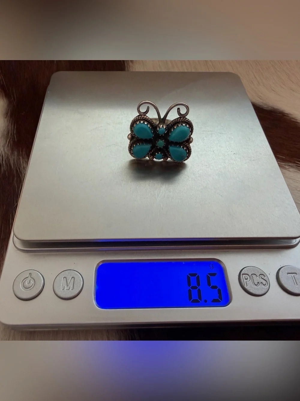 ❤️Kingman Turquoise Statement Sterling Robins Egg Blue Butterfly Size 7.75 Ring